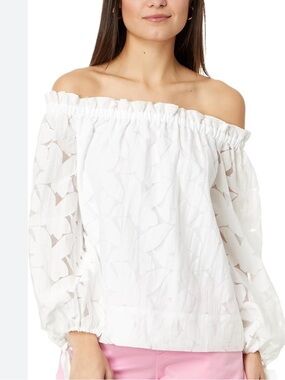 EUC Lilly Pulitzer Jamielynn off the shoulder resort white flora tie cuff top S